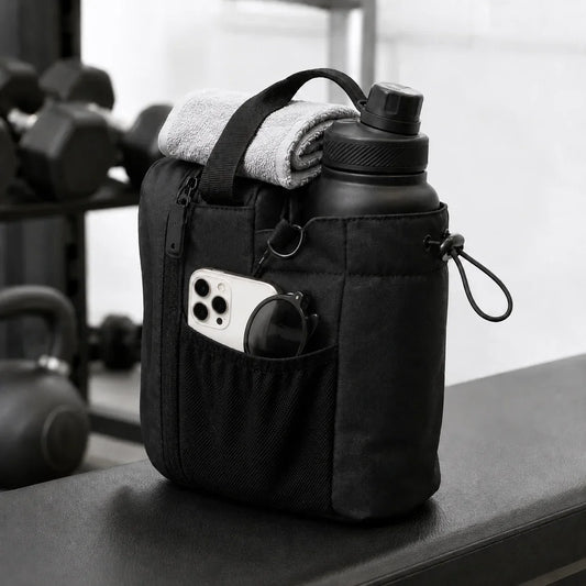 ATHREXX magnetic gym bag holding phone towel and bottle