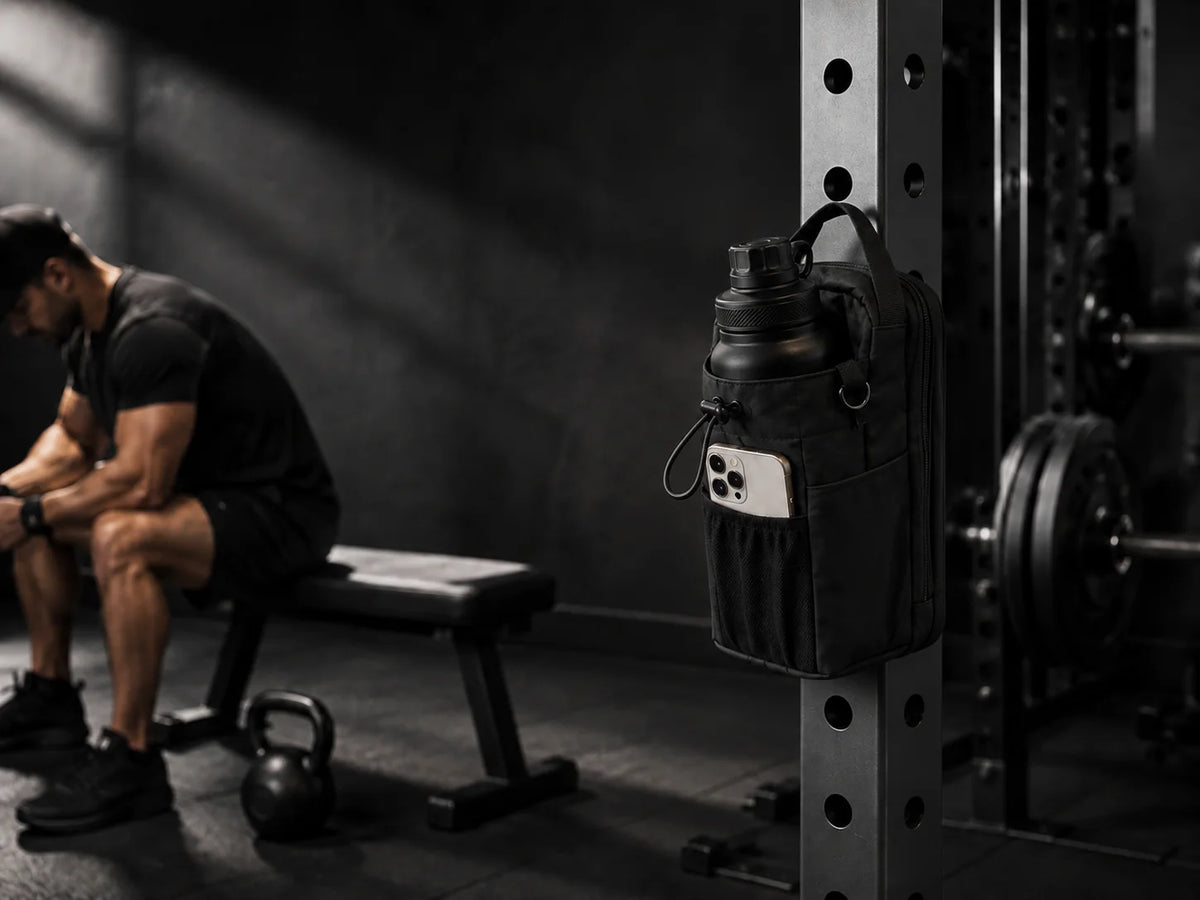 ATHREXX magnetic gym bag attached to gym rack
