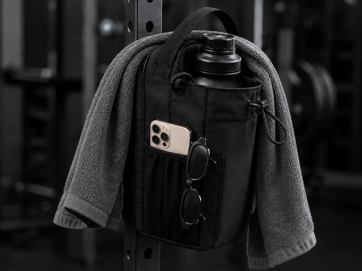ATHREXX magnetic gym bag attached to compatible steel gym equipment